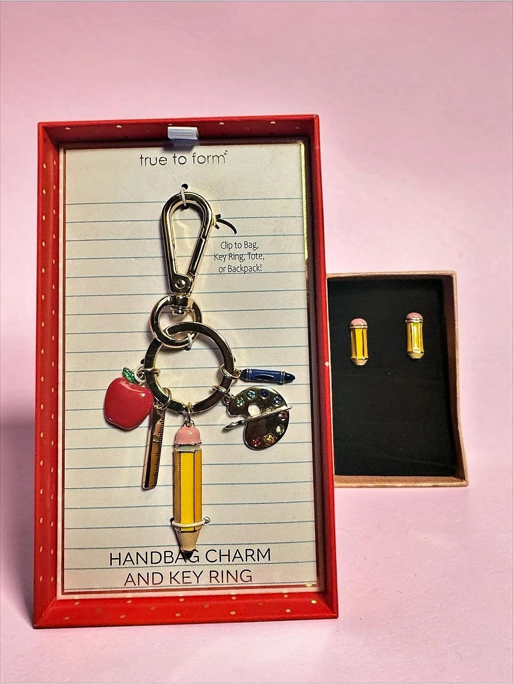 True to Form “Teachers Pet” Handbag Charm and Key Ring and Earring Set